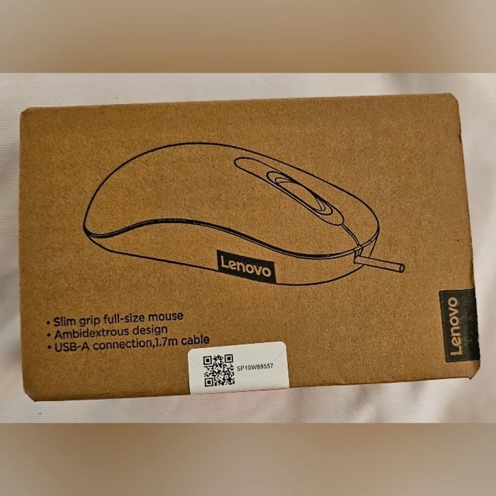 Lenovo 100 Wired Optical Mouse – 1000 DPI, USB, 3 Buttons, New in Box